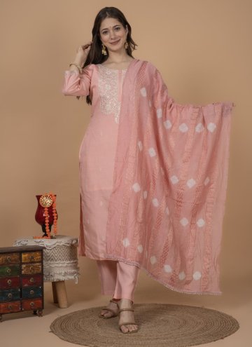 Pink Muslin Embroidered Salwar Suit for Casual