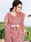 Pink Net Diamond Work Contemporary Saree for Party - 1