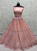 Pink Net Diamond Work Designer A Line Lehenga Choli for Bridal - 1