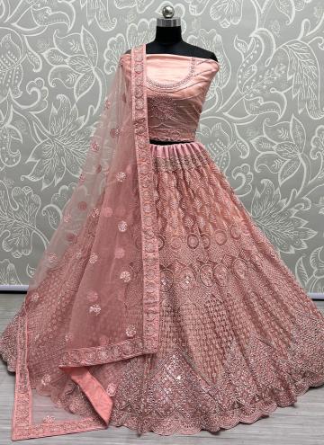 Pink Net Diamond Work Designer A Line Lehenga Choli for Bridal