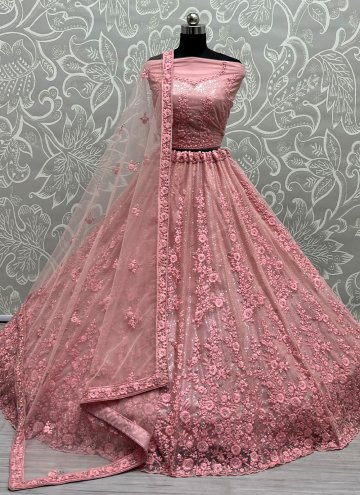 Pink Net Diamond Work Lehenga Choli for Bridal