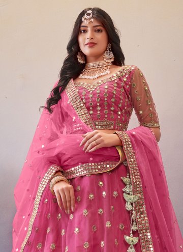 Pink Net Embroidered A Line Lehenga Choli for Engagement