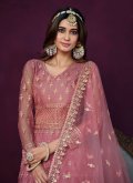 Pink Net Embroidered Anarkali Suit for Engagement - 1