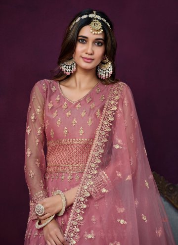 Pink Net Embroidered Anarkali Suit for Engagement