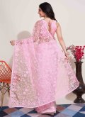 Pink Net Embroidered Casual Saree - 1