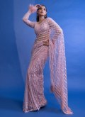 Pink Net Embroidered Classic Designer Saree for Ceremonial - 1