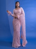 Pink Net Embroidered Classic Designer Saree for Ceremonial - 2