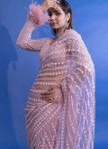 Pink Net Embroidered Classic Designer Saree for Ceremonial - 3