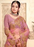 Pink Net Embroidered Contemporary Saree for Ceremonial - 1