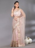 Pink Net Embroidered Trendy Saree for Ceremonial - 1