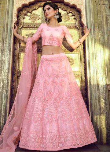 Pink Net Sequins Work Lehenga Choli for Engagement