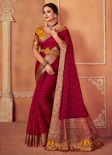 Pink Organza Embroidered Contemporary Saree for Ce