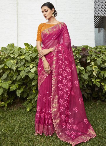 Pink Organza Embroidered Contemporary Saree for Ceremonial