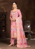 Pink Organza Hand Work Palazzo Suit for Ceremonial - 1
