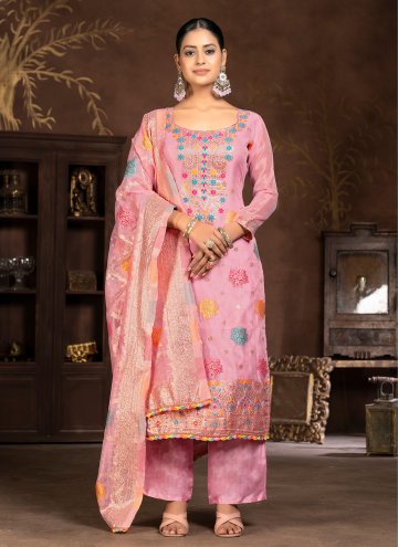 Pink Organza Hand Work Palazzo Suit for Ceremonial