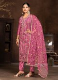Pink Organza Hand Work Pant Style Suit for Ceremonial - 1