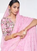 Pink Organza Mukesh Designer Saree for Mehndi - 1