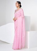 Pink Organza Mukesh Designer Saree for Mehndi - 2