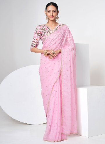 Pink Organza Mukesh Designer Saree for Mehndi