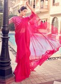 Pink Organza Mukesh Ruffle Saree for Engagement - 2