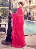 Pink Organza Mukesh Ruffle Saree for Engagement - 3