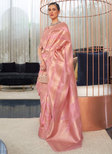 Pink Organza Woven Contemporary Saree