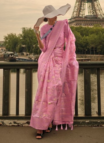 Pink Organza Woven Trendy Saree