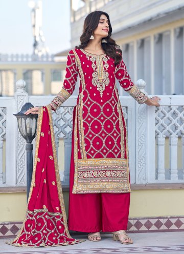 Pink Palazzo Suit in Chinon with Embroidered