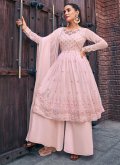 Pink Palazzo Suit in Georgette with Embroidered - 2
