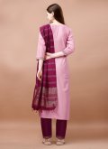 Pink Pant Style Suit in Blended Cotton with Embroidered - 2