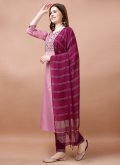Pink Pant Style Suit in Blended Cotton with Embroidered - 3