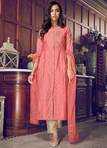 Pink Pant Style Suit in Chanderi Silk with Embroid