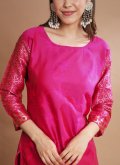 Pink Pant Style Suit in Cotton Silk with Jacquard Work - 4