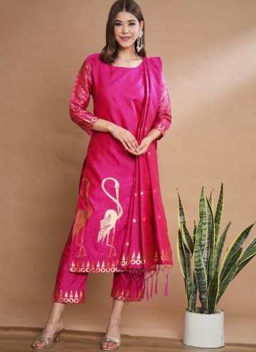 Pink Pant Style Suit in Cotton Silk with Jacquard Work