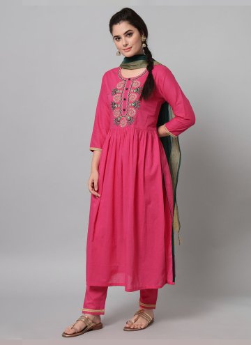 Pink Pant Style Suit in Cotton  with Embroidered