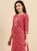 Pink Pant Style Suit in Cotton  with Floral Print - 1