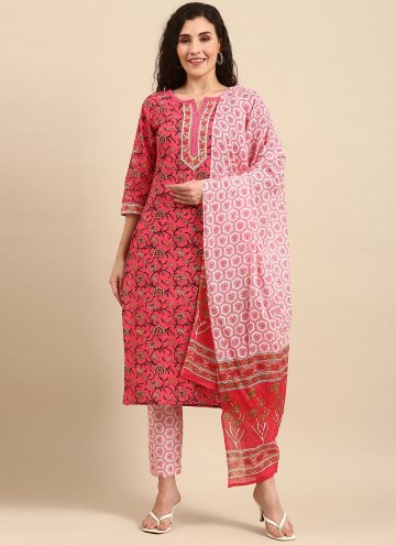 Pink Pant Style Suit in Cotton  with Floral Print