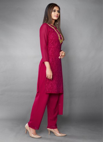 Pink Pant Style Suit in Georgette with Sequins Work