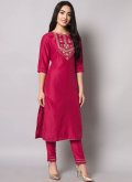 Pink Pant Style Suit in Silk Blend with Embroidered - 3
