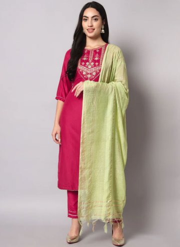 Pink Pant Style Suit in Silk Blend with Embroidere