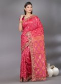 Pink Poly Silk Bandhej Print Silk Saree - 1
