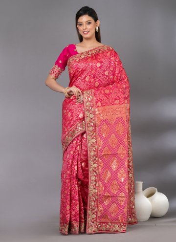 Pink Poly Silk Bandhej Print Silk Saree