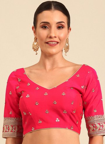 Pink Raw Silk Embroidered Designer Blouse for Cere