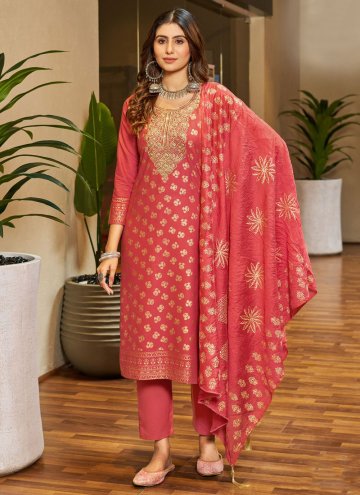 Pink Rayon Embroidered Pant Style Suit