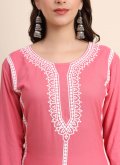 Pink Rayon Embroidered Party Wear Kurti - 1