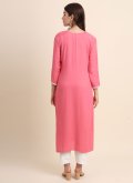 Pink Rayon Embroidered Party Wear Kurti - 2