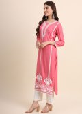Pink Rayon Embroidered Party Wear Kurti - 3