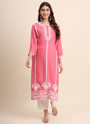 Pink Rayon Embroidered Party Wear Kurti