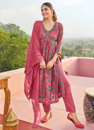 Pink Rayon Embroidered Salwar Suit for Ceremonial