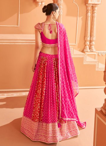 Pink Readymade Lehenga Choli in Chinon with Embroidered